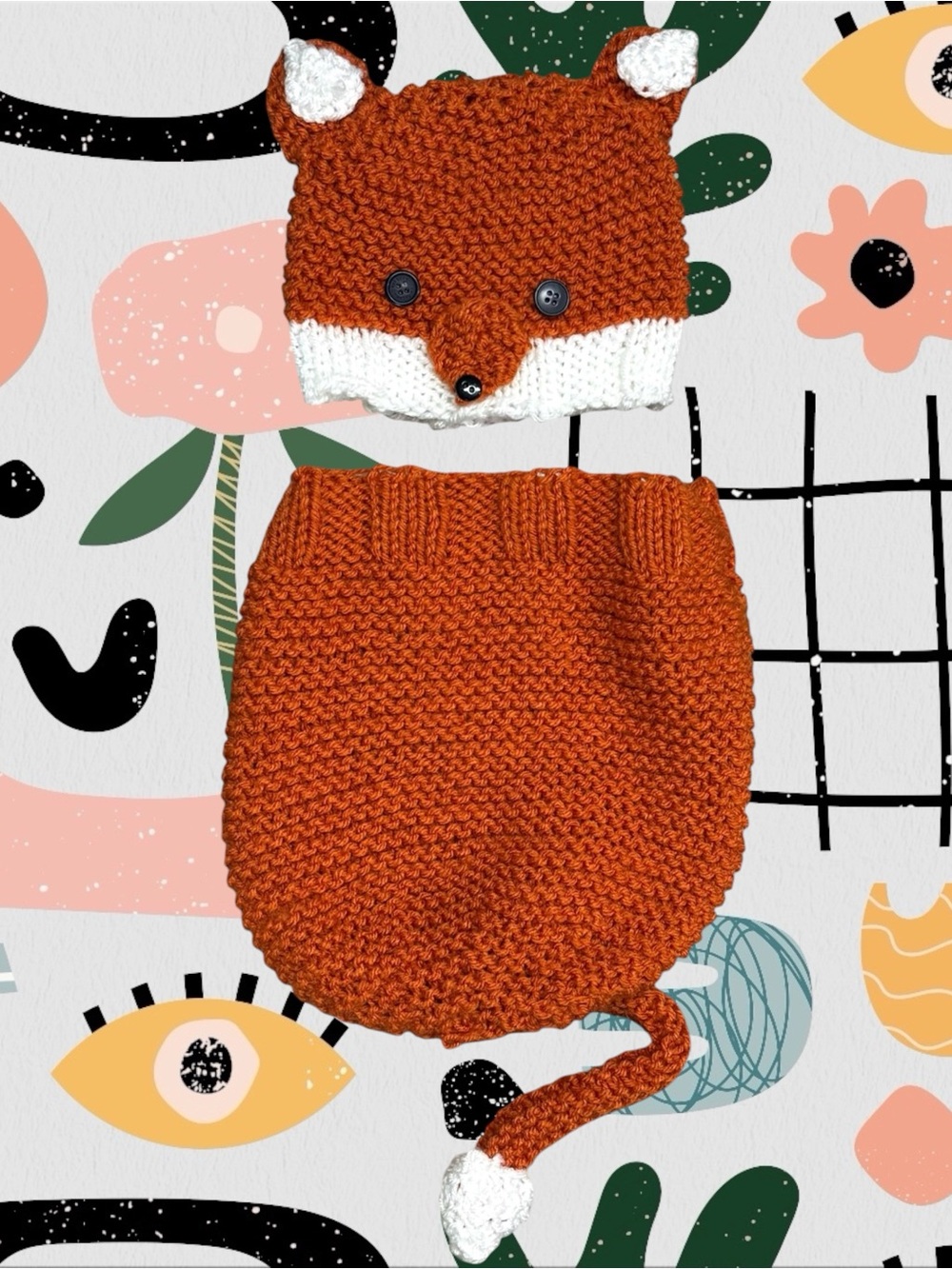 Newborn Baby Crocheted Fox Photoshoot Bunting Costume + Hat Set